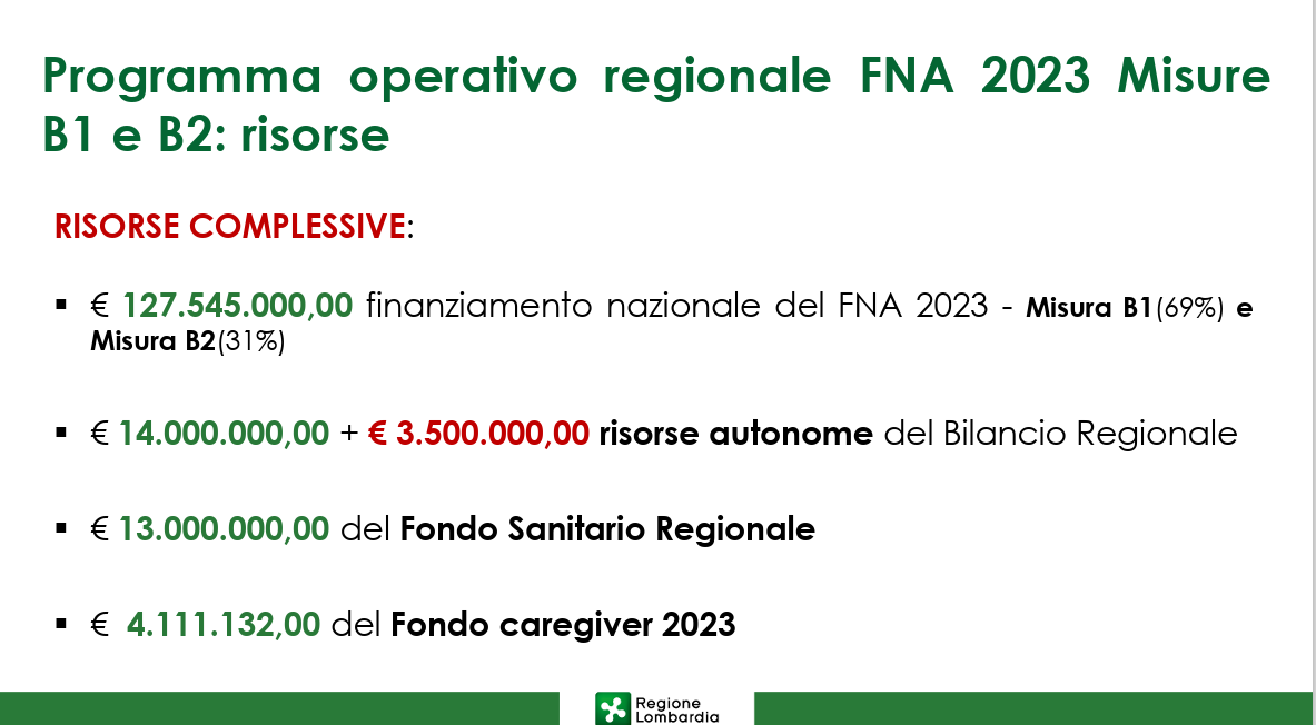 Lombardia. Modifiche ai criteri del FNA, misura B1 Importante