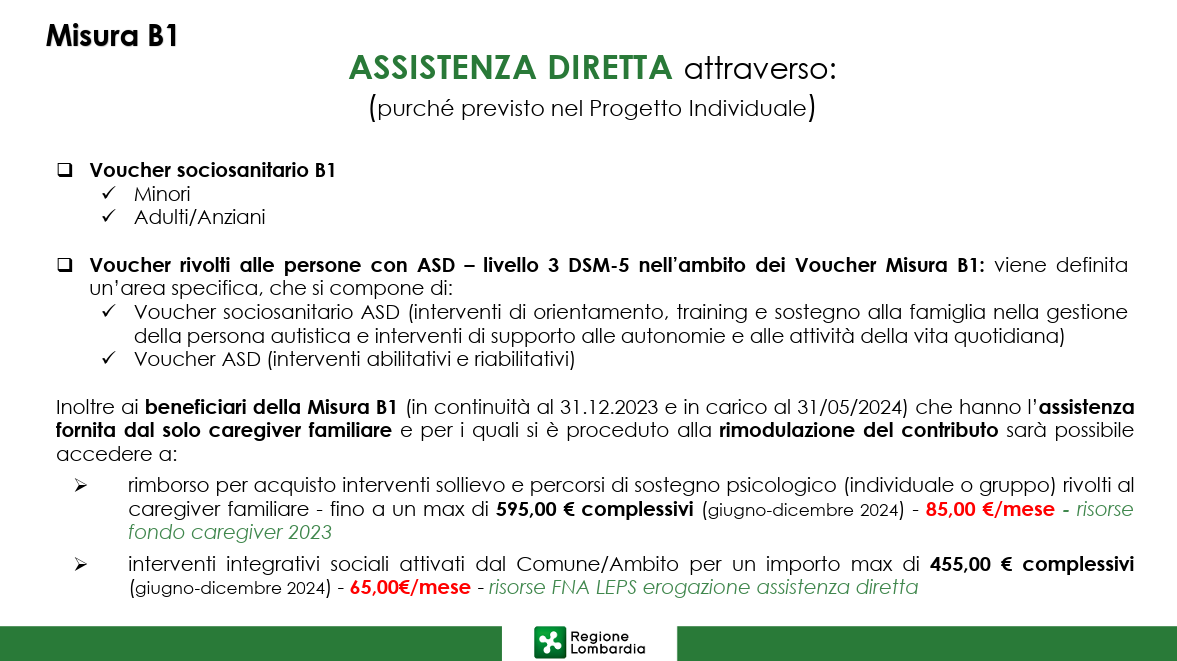 Lombardia. Modifiche ai criteri del FNA, misura B1 Importante